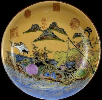 Qianlong Signed Old Chinese Colour Enamel Gilding Dish W/lady N1099