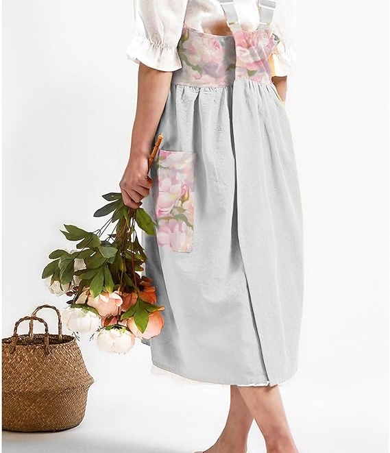 MORWEN Cotton Linen Apron Cross Back Work Apron for Women with Pockets