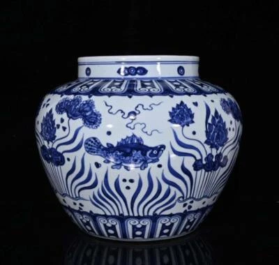Xuande Signed Old Chinese Blue and White Pot W/fish N287