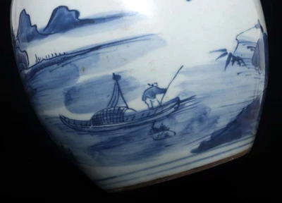 Old Chinese Blue and White Jar Pot W/landscape