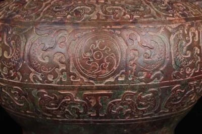 22CM Old Chinese Bronze Statue Vase Pot Lei w/dragon N1753