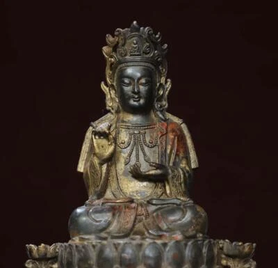 24CM Old Chinese Bronze Statue w/ Buddha N2903