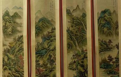 Four Tang Yin Signed Chinese Hand Painted Calligraphy Scroll w/landscape N1931