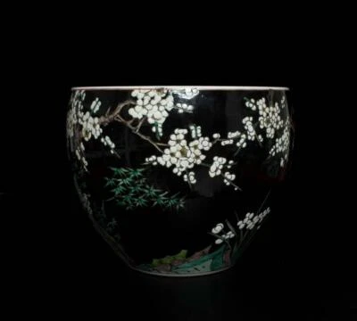 Old Chinese Famille Rose Pot Brush Washer W/plum blossom Kangxi MK