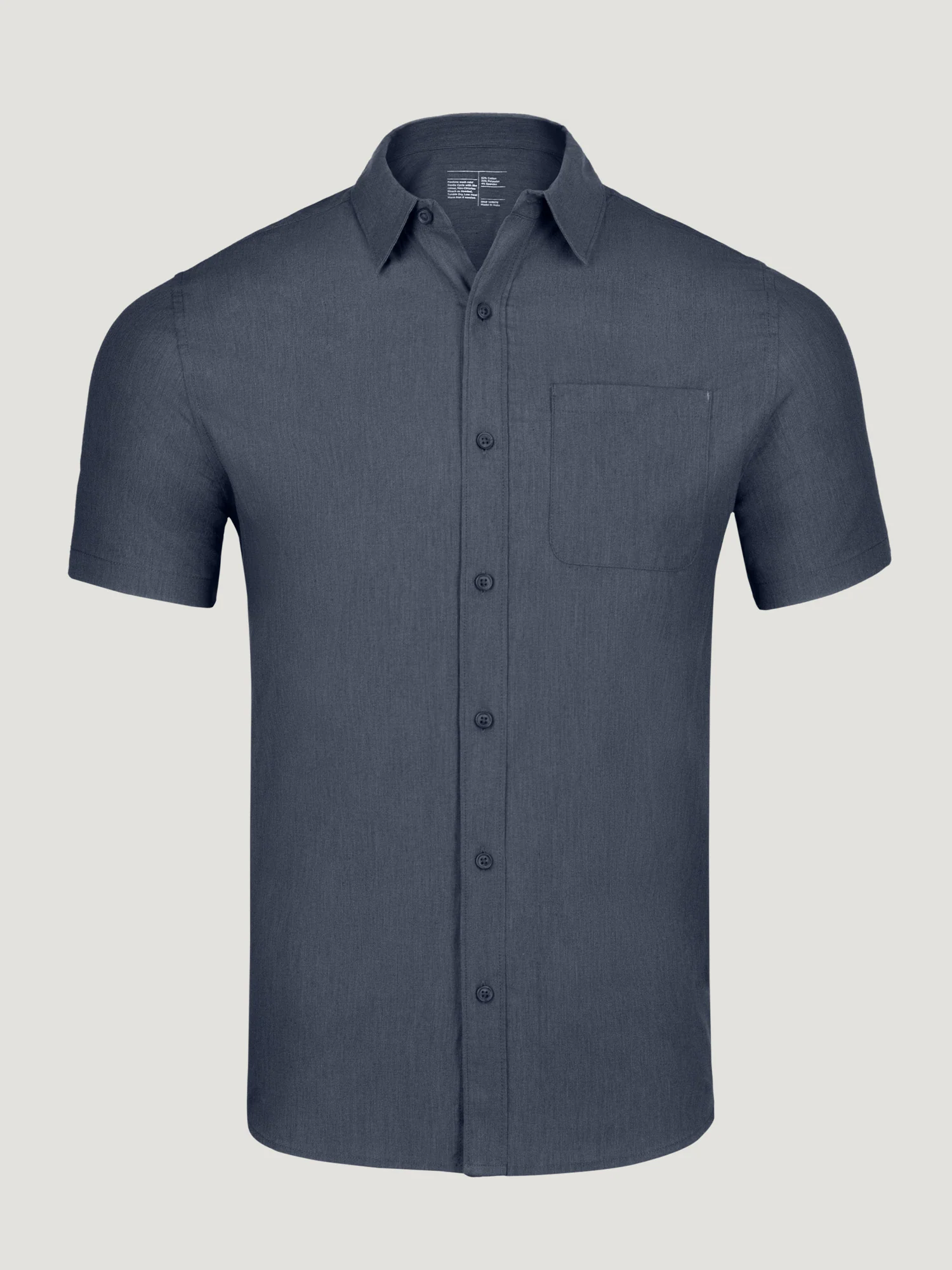 Navy Short Sleeve Stretch Button Up