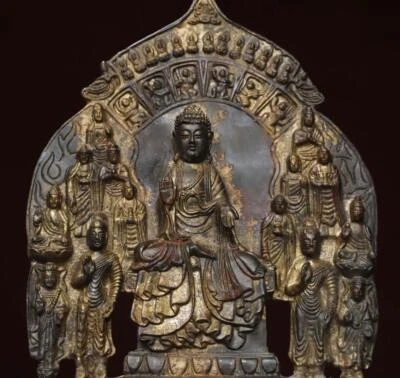 31CM Old Chinese Bronze Statue w/ Buddha N2847