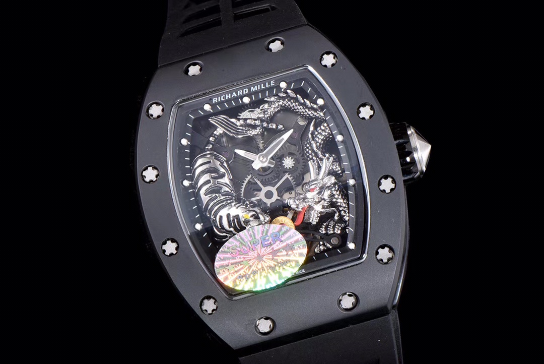 【7A Quality】Richard Miller RM 057 NTPT Carbon Fiber Black Rubber Strap