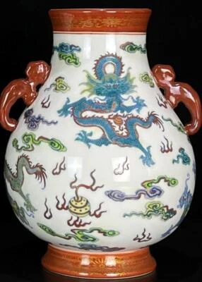 Yongzheng Signed Old Chinese Doucai Zun Vase W/dragon N938