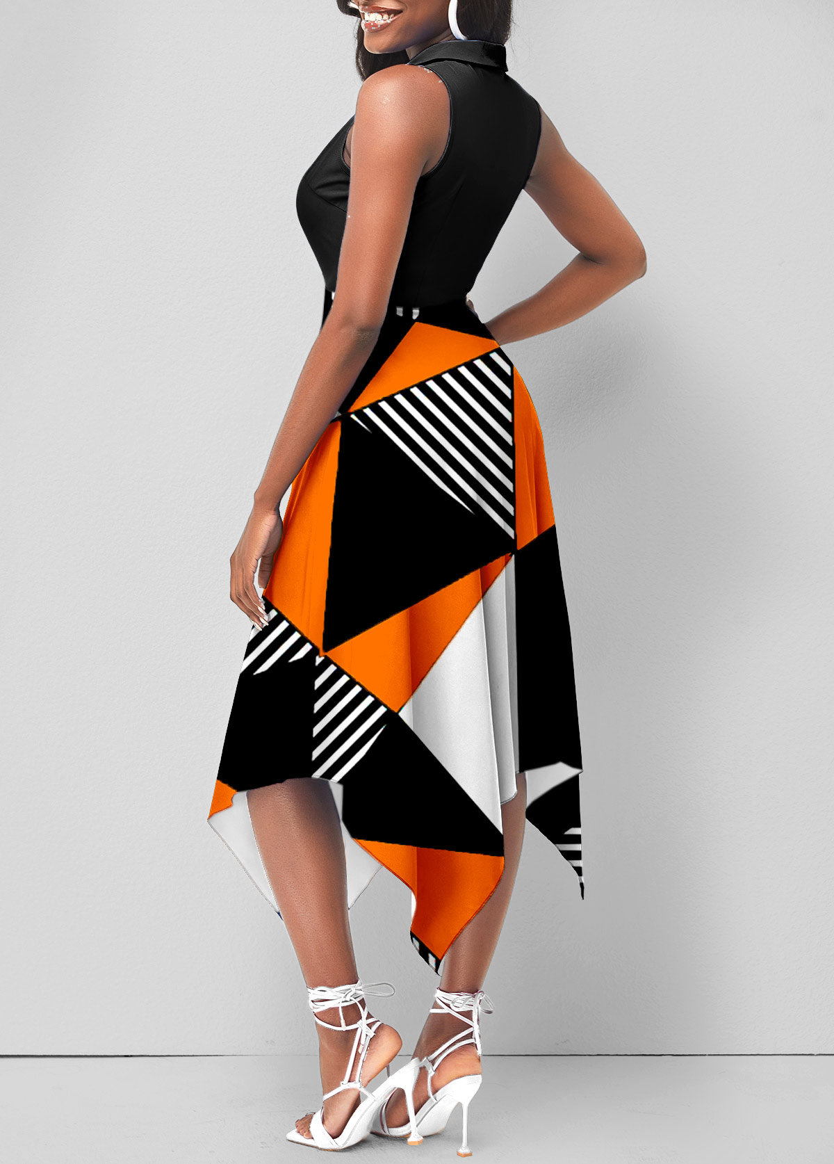 Color Block Geometric Print Asymmetric Hem Dress