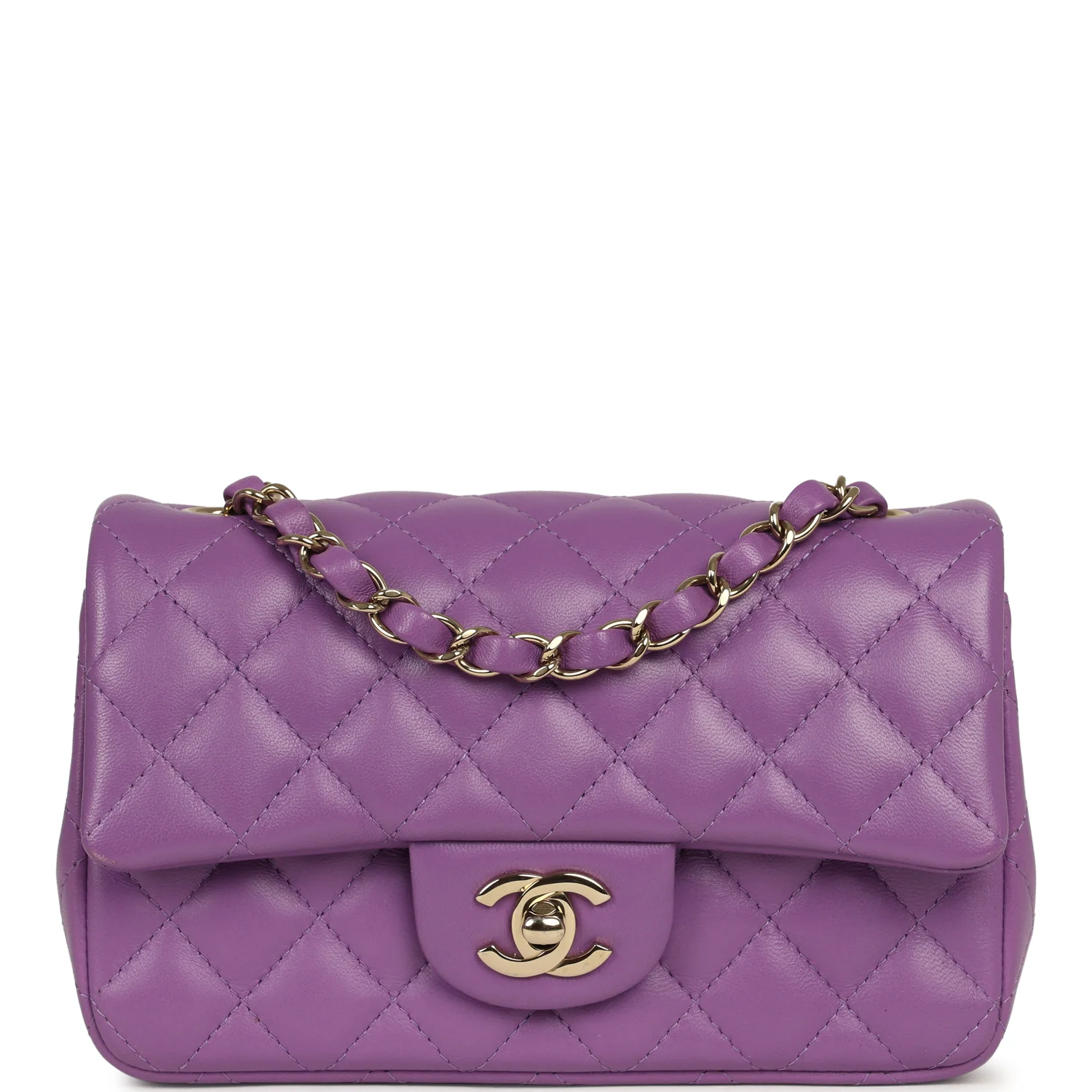 CHANEL Mini Rectangular Flap Bag Purple Lambskin Light Gold Hardware