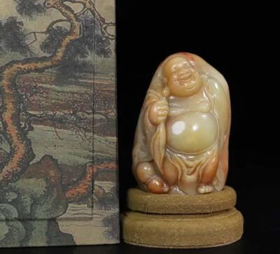 430G Old Chinese Shoushan Stone Seal Stamp Statue w/Buddha N2176