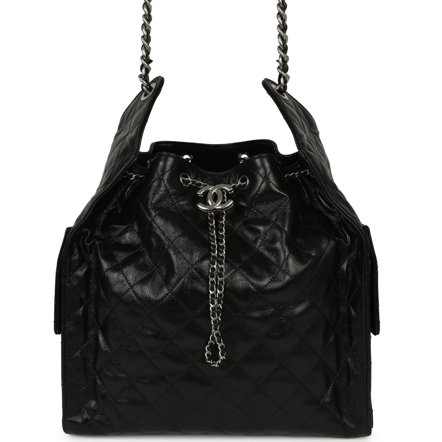 CHANEL Medium 25 Hobo Bag Black Shiny Crumpled Calfskin Mixed Silver Hardware