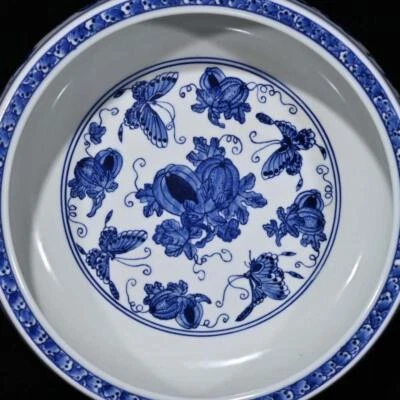 Qianlong Signed Old Chinese Blue & White Brush Washer W/flower N298