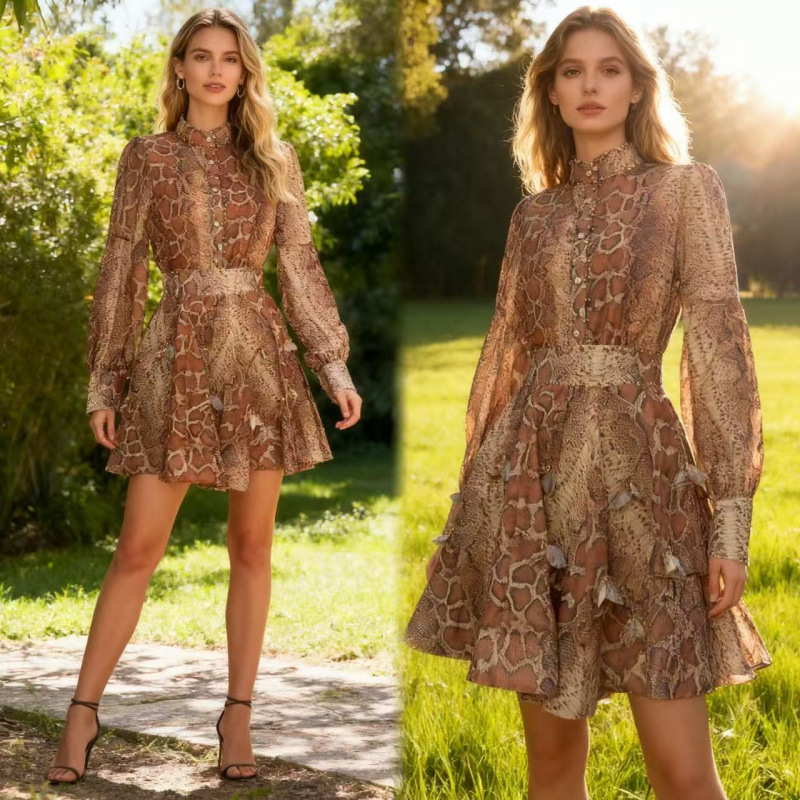 French Retro Stand Collar Printed Modified Neckline Long Sleeve Slim Top High Waist Half Skirt Suit Women 7 Colors