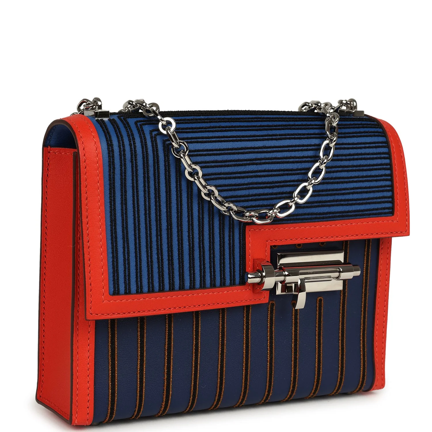 Hermes Mini Verrou 17 Capucine, Bleu Electric, Bleu Saphir Swift Palladium Hardware
