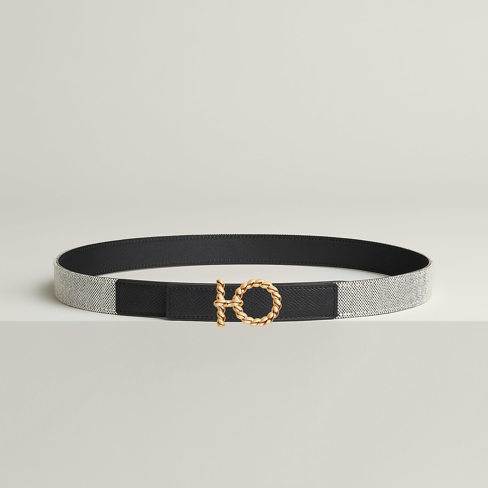 Flot Godronne belt buckle & Toile H Plume leather strap 24 mm