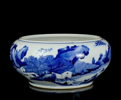 Kangxi Signed Old Chinese Blue and White Brush Washer W/landscape CK16