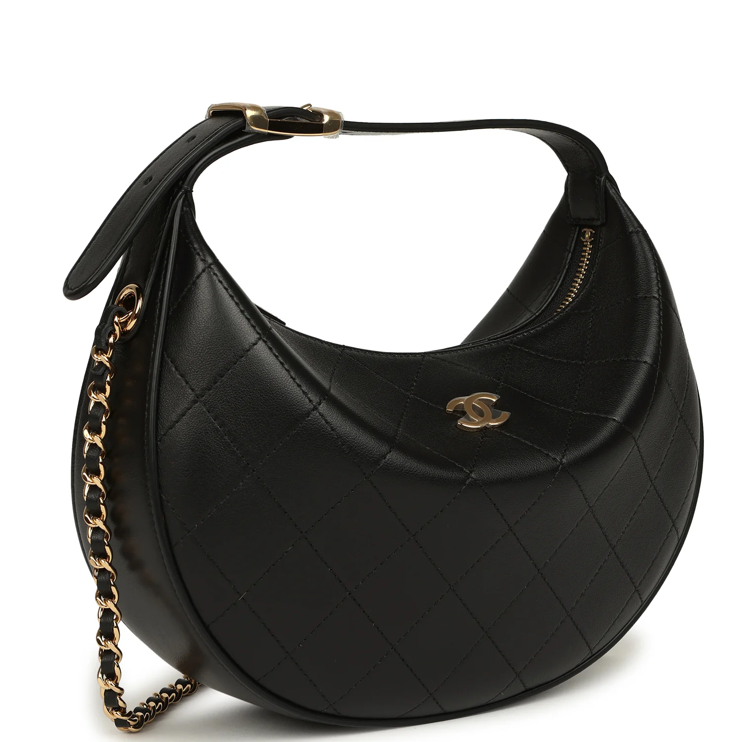 Chanel Top Handle Soft Hobo with Chain Black Lambskin Gold Hardware