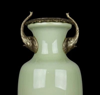 45CM Yongzheng Signed Old Chinese Yingqing Glaze Vase w/elephant N3896