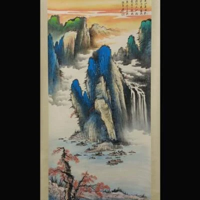 Zhang Daqian Signed Chinese Hand Painted Calligraphy Scroll w/landscape N1832