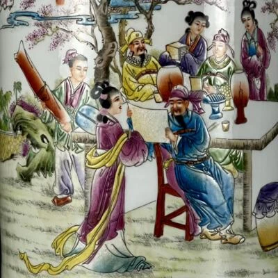 Wang Qi Signed Old Chinese Famille Rose Brush Pot W/figure N1036