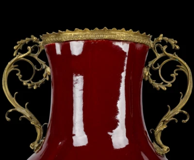 51CM Qianlong Signed Old Chinese Red Glaze Vase w/flower N4024