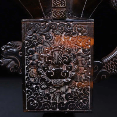 Qianlong Signed Old Chinese Cow Statue Cup w/dragon N4161