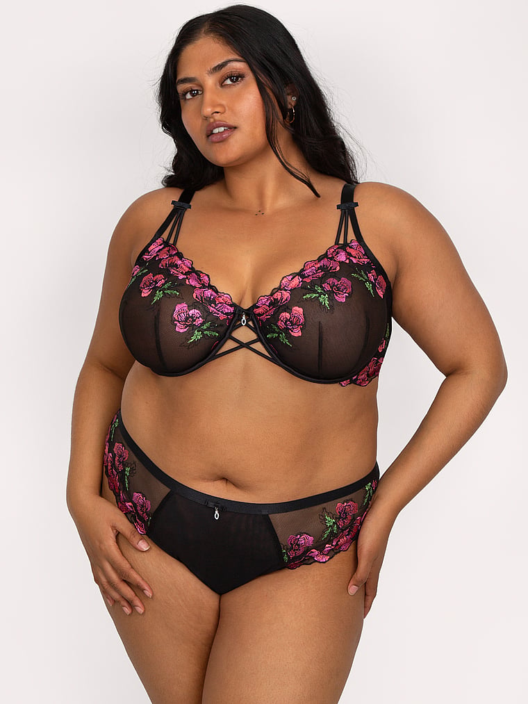 Curvy Couture Lush Embroidery Strappy Back Brief