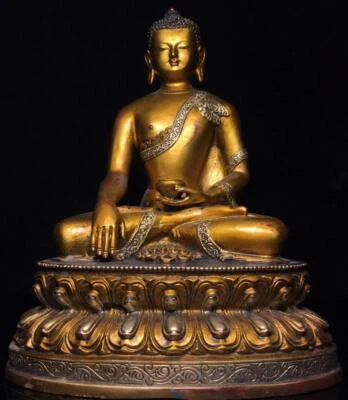28CM Old Chinese Bronze Gilding Statue Buddha CK598