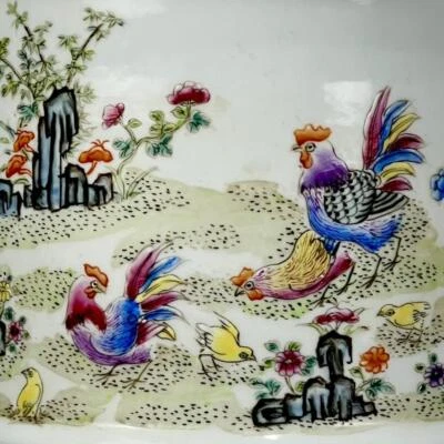 Xianfeng Signed Old Chinese Famille Rose Brush Pot W/cock CK682