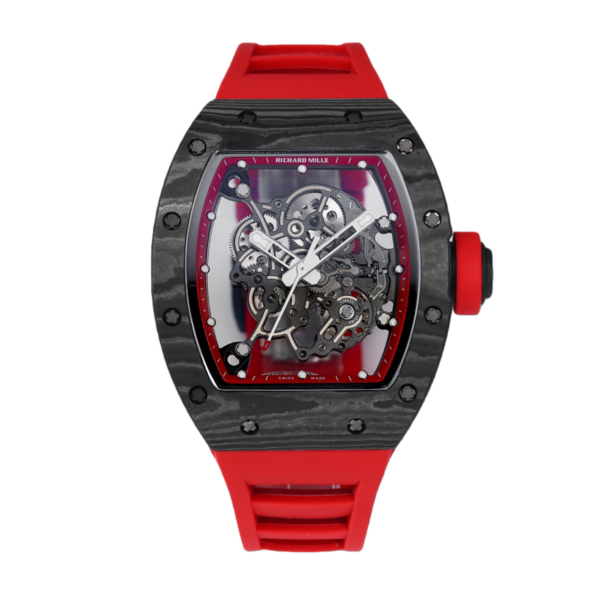 【7A Quality】Richard Miller RM 055 NTPT Carbon Fiber Red Rubber Strap
