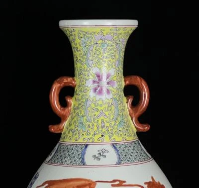 44CM Kangxi Old Chinese Famille Rose Vase W/figure N547