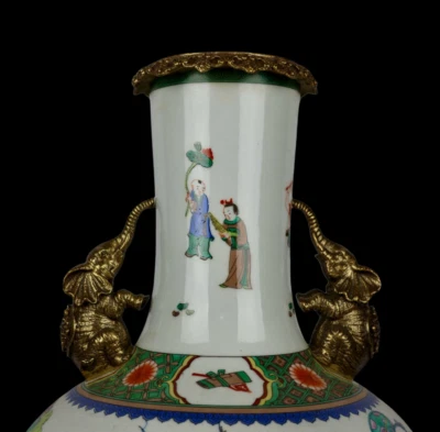 46CM Kangxi Signed Old Chinese Wucai Vase w/figure N3947