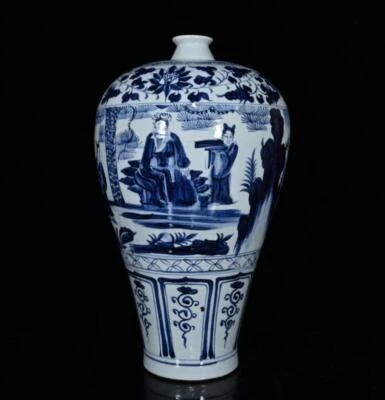 44CM Old Chinese Blue and White Vase W/figure N2021