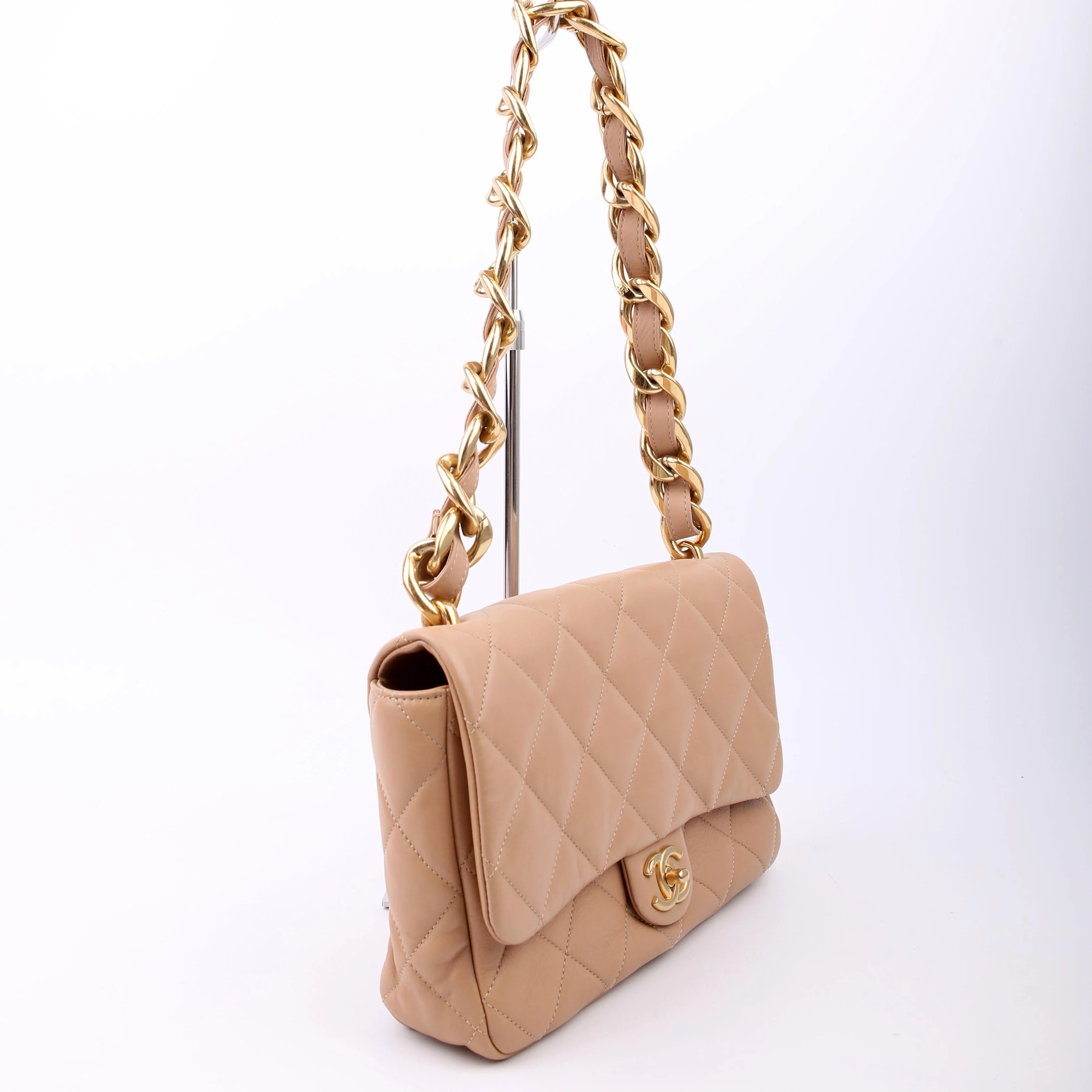 CHANEL Large Flap Bag Lambskin RFID Tan