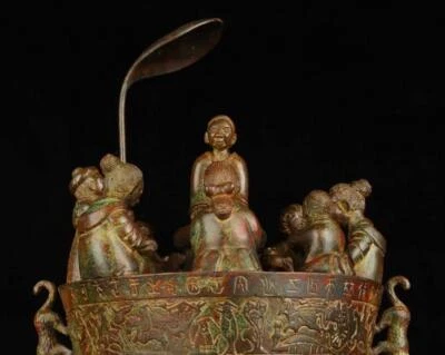 44CM Old Chinese Bronze Statue Zun Pot w/figure N1764