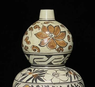 26CM Old Chinese Ci Yao Ci Kiln Gourd Vase w/figure N524