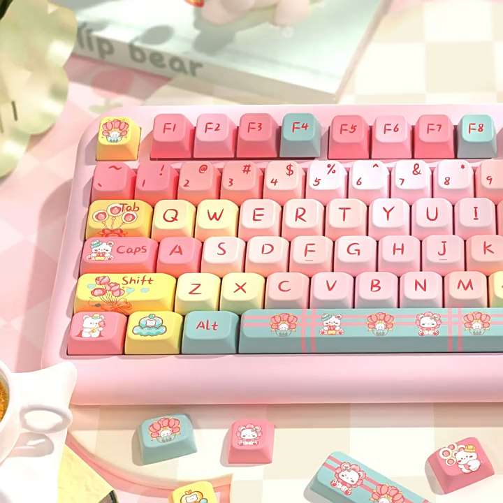 Tulip Bear Original PBT Keycap Set – MDA Profile Full 5-Side Dye-Sub – 138/158 Keys