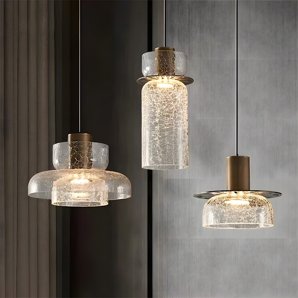 Retro Crackle Glass LED Dining Room Pendant Light