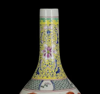 45CM Old Kangxi Signed Chinese Famille Rose Vase W/figure N701