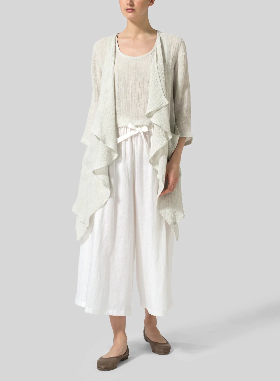 Womens Cotton Linen Waterfall Swing Cardigan