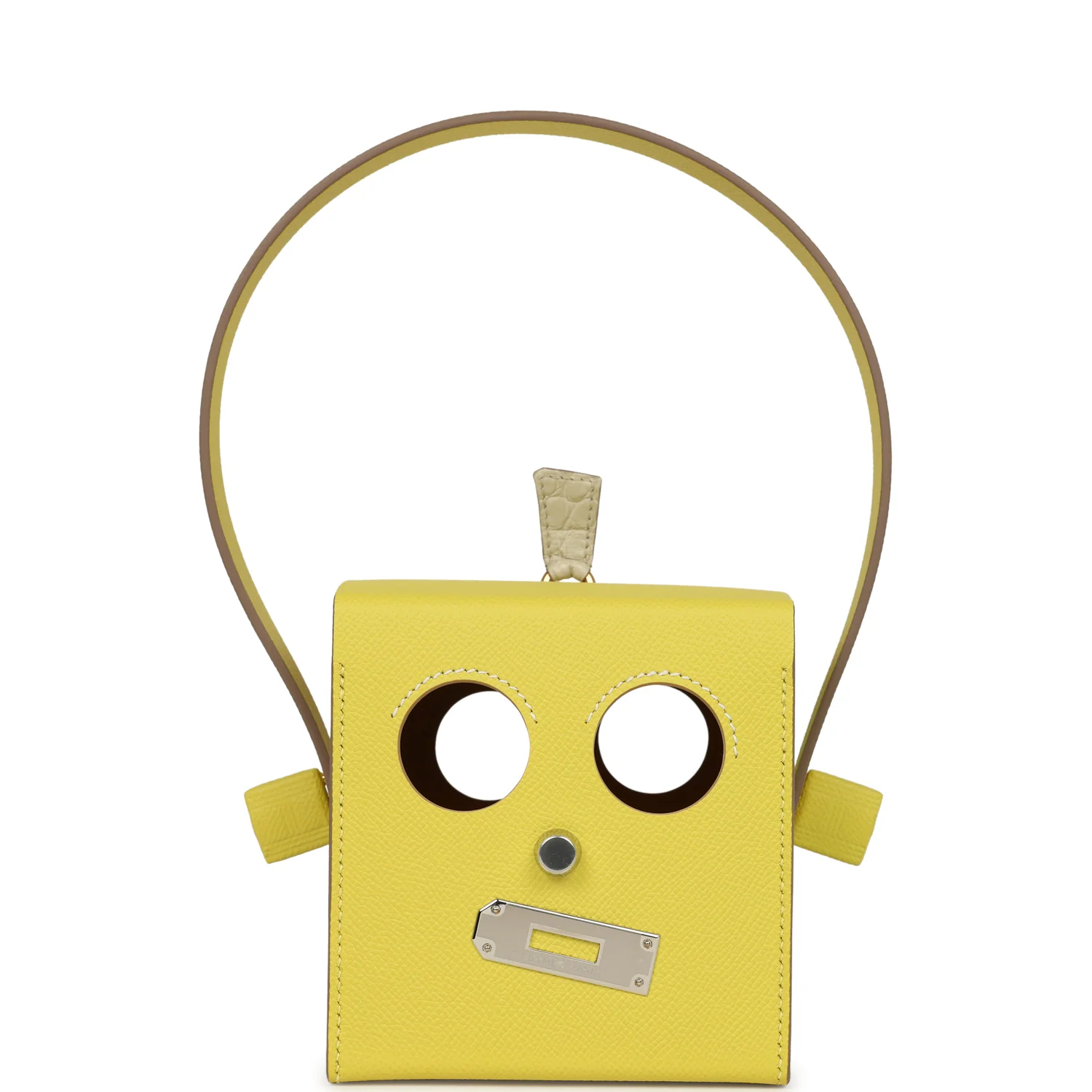 HERMÈS Petit H Robot Cube Minaudiere Jaune Citron Epsom, Beton