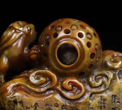 292G Old Chinese Shoushan Stone Seal Stamp Statue w/dragon N2235