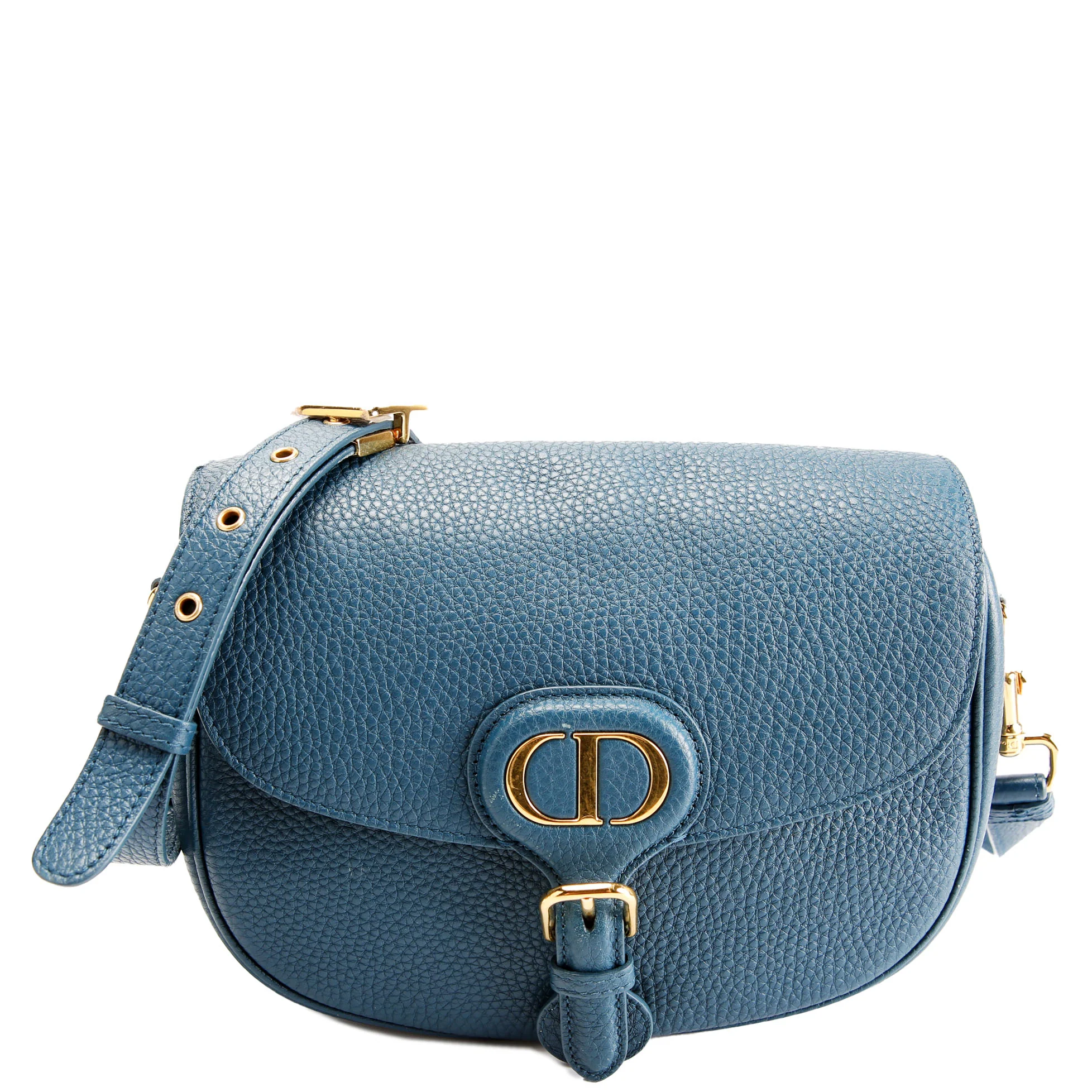 DIOR Bobby Bag Medium Grain Leather Blue/Gold