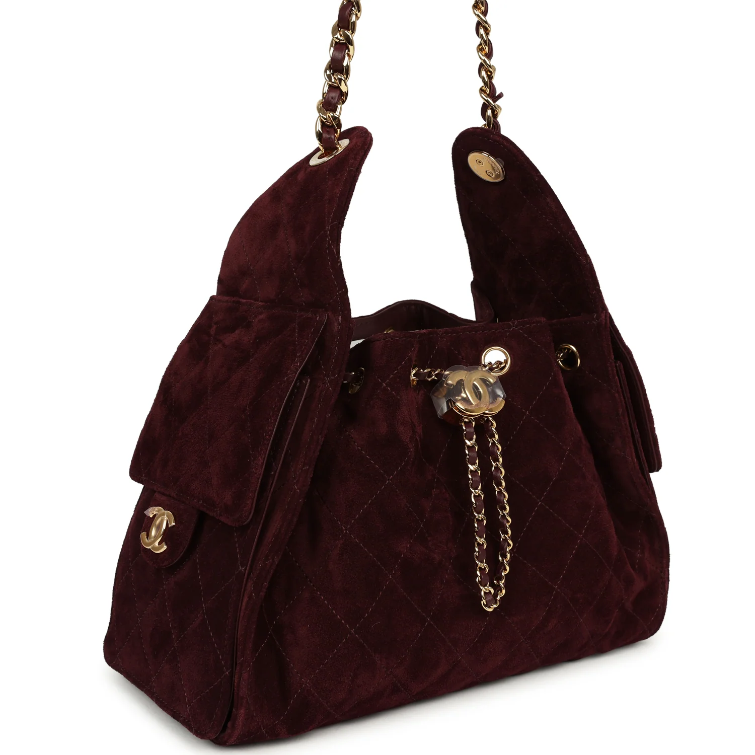 CHANEL Small 25 Hobo Bag Burgundy Suede Gold Hardware