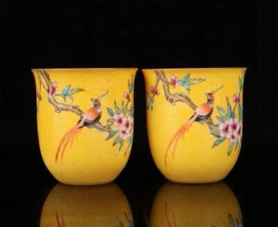 Set Qianlong Signed Old Chinese Famille Rose Teapot W/bird N1379