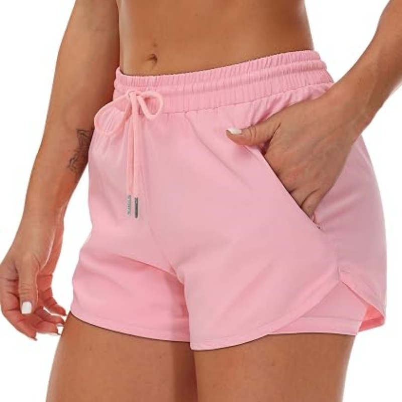 Women's Running Shorts with Liner 3 Zipper Pockets for Workout
