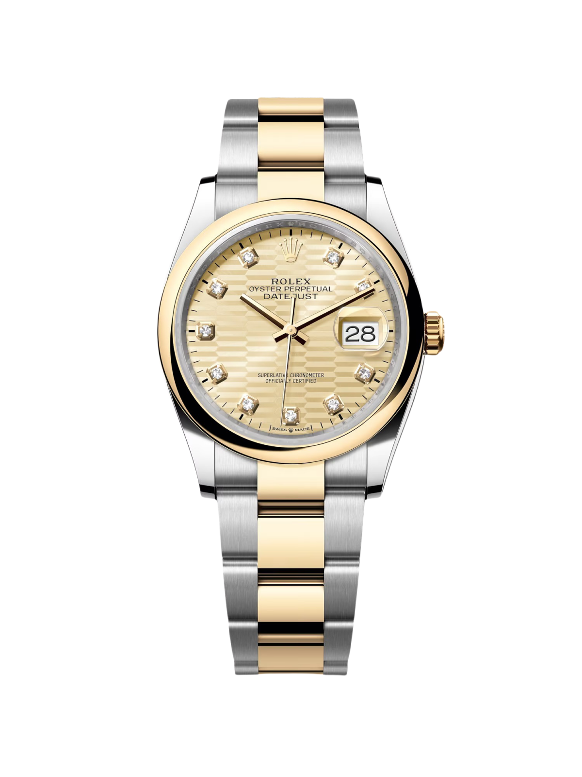 RLX  Datejust 36mm 126203 Golden Fluted Dial Domed Bezel Oyster Bracelet