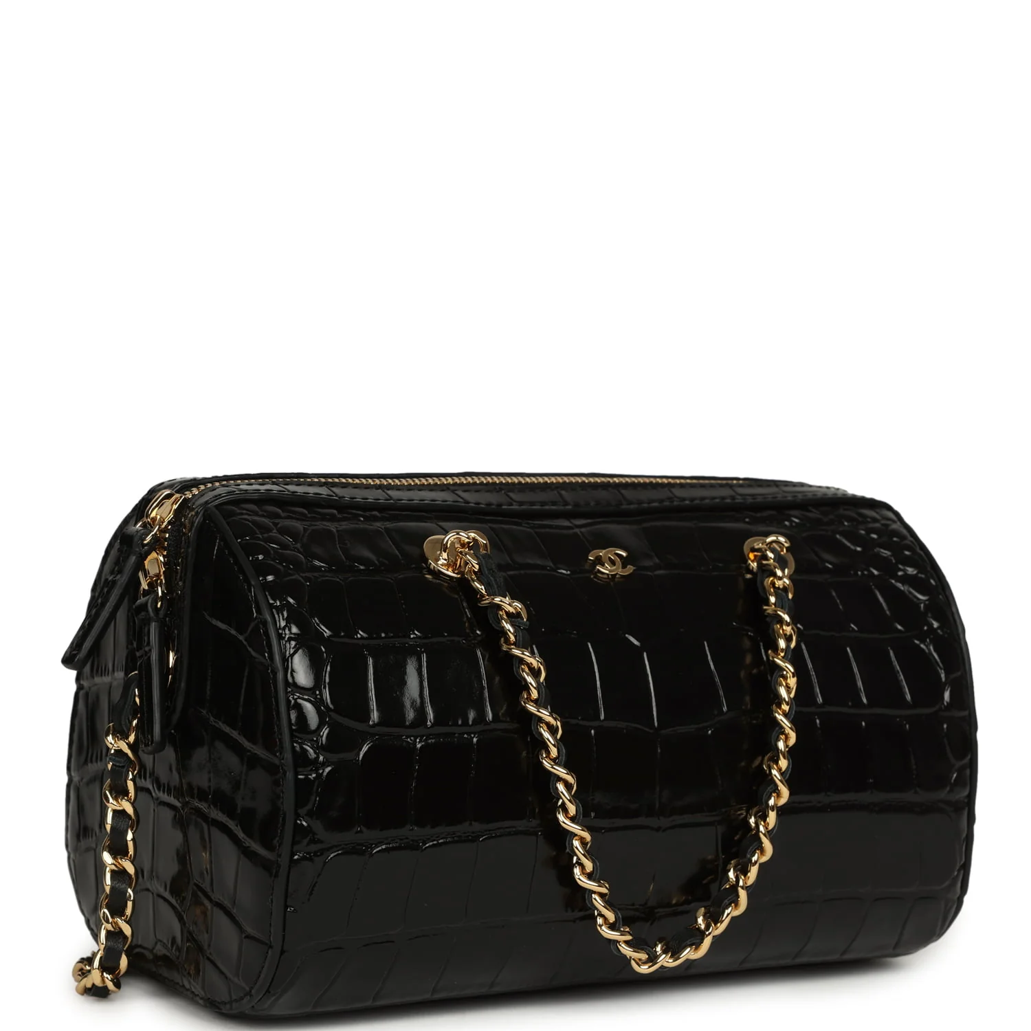 Chanel Mini Timeless Classic Barrel Bag with Chain Black Croc Embossed Calfskin Gold Hardware