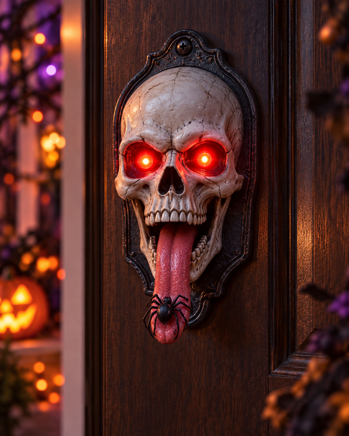 Halloween Skull Doorbell – Animated Light-Up Prank Doorbell with Tongue & Spider